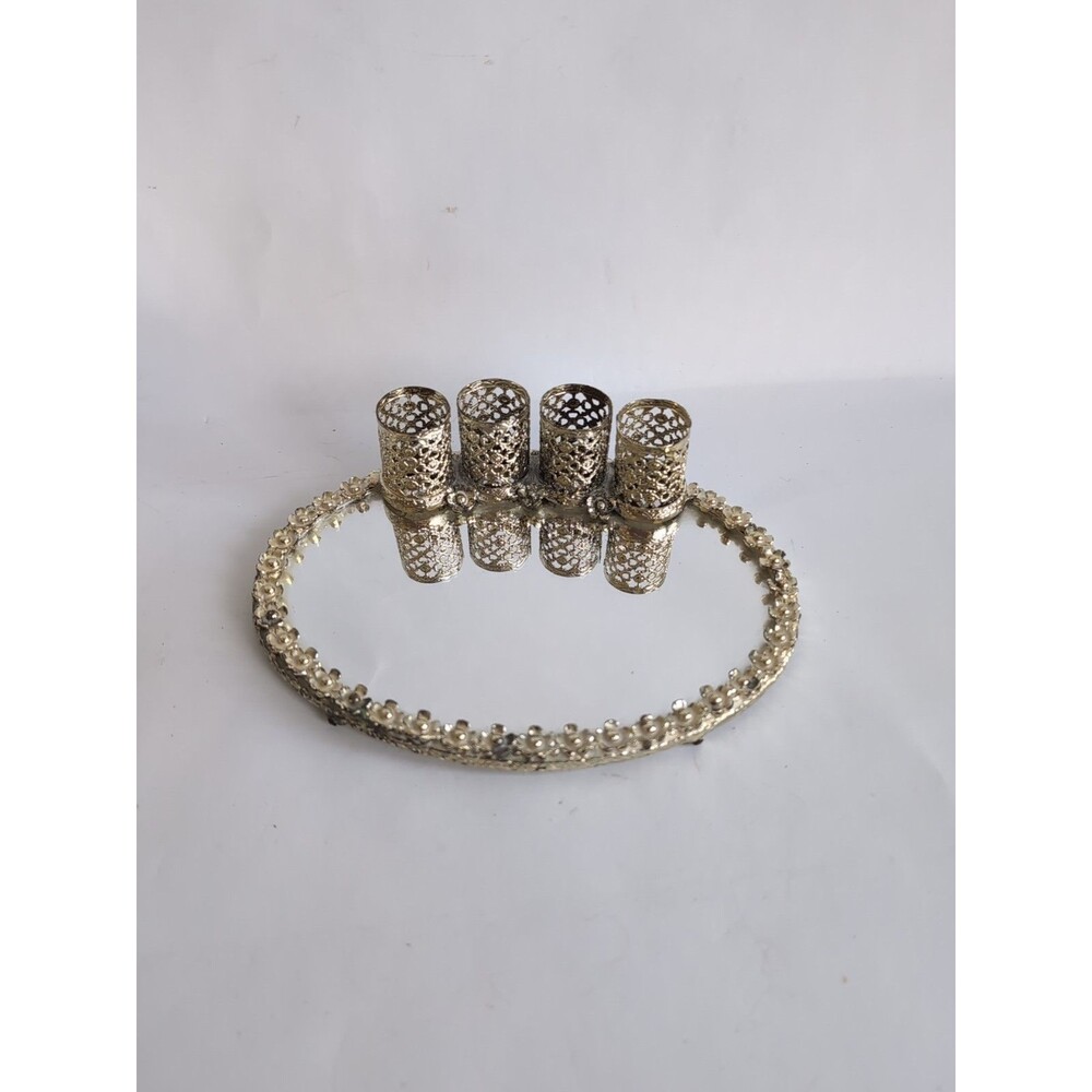 Vintage Sam Fink Hollywood Regency MCM Gold Vanity Lipstick Mirror Caddy Holder